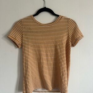 American Eagle Outfitters Tan and Brown Fitted Short Sleeve T-Shirt